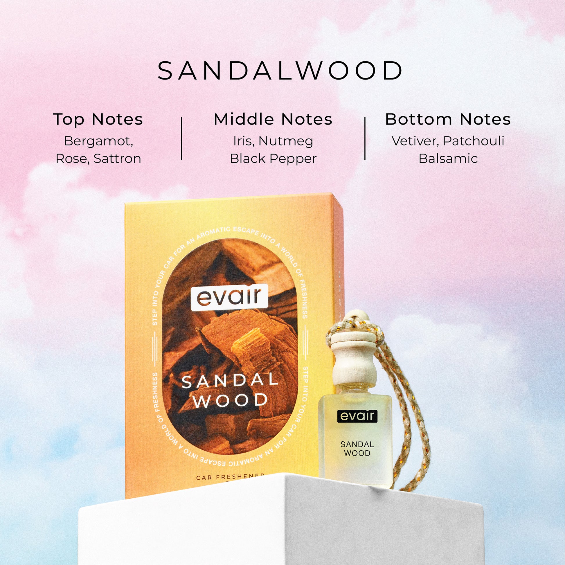 Different Notes of Evairs Sandalwood Car Air Freshener