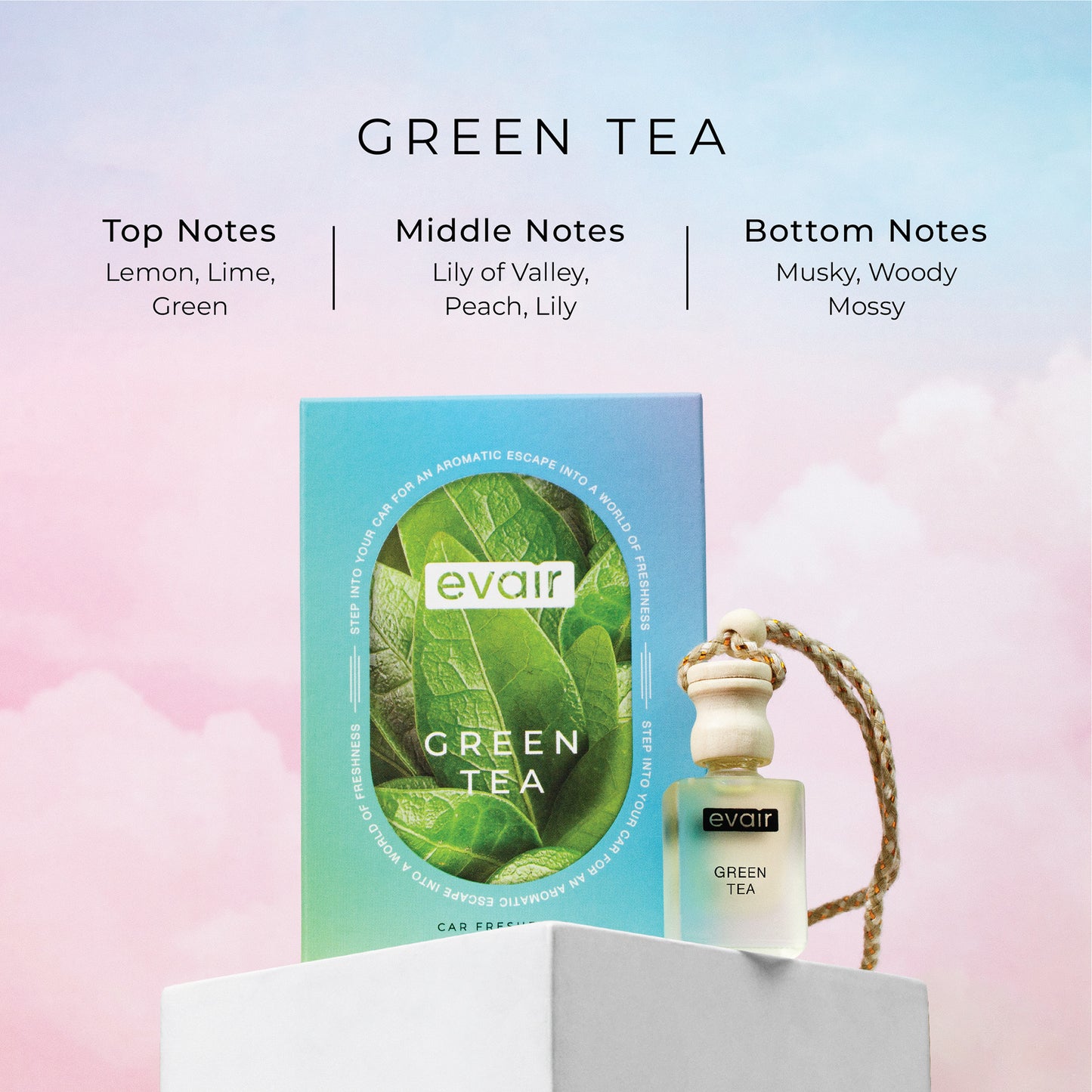 Different Notes of Evairs Green Tea Car Perfume