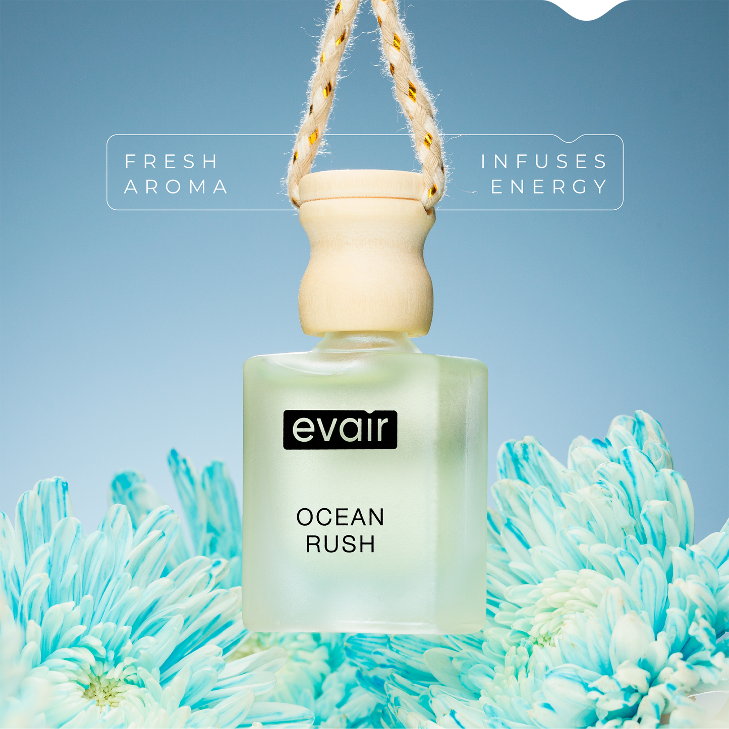 Evair Ocean Rush hanging car freshener with blue flowers